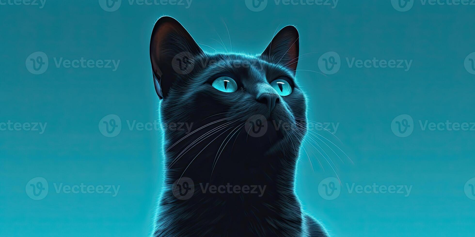 gato retrato en mínimo azul antecedentes para pancartas ai generativo foto