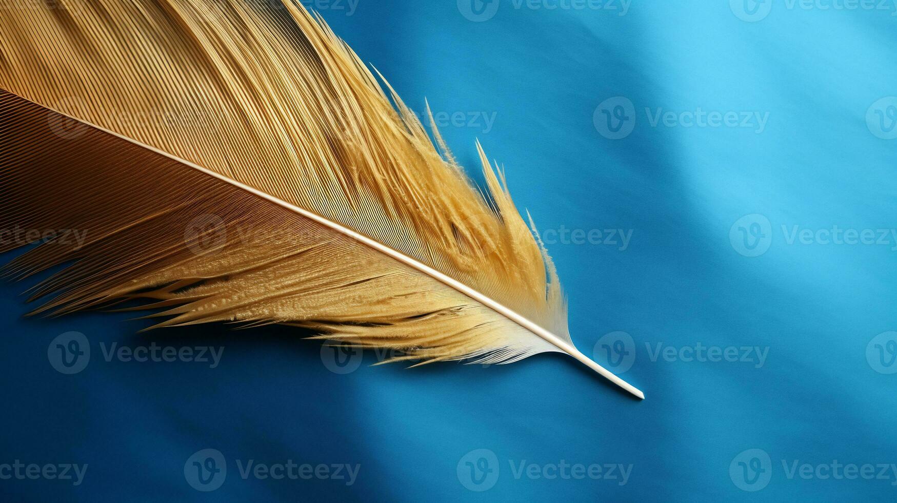 Golden and blue indigenous feather copy space AI Generative background photo