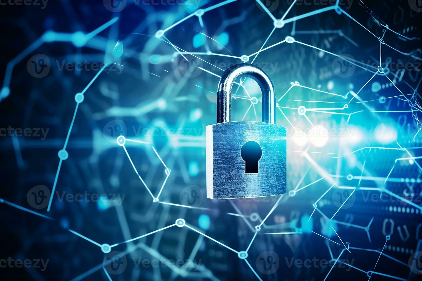 security concept with padlock on digital background. Generative AI photo