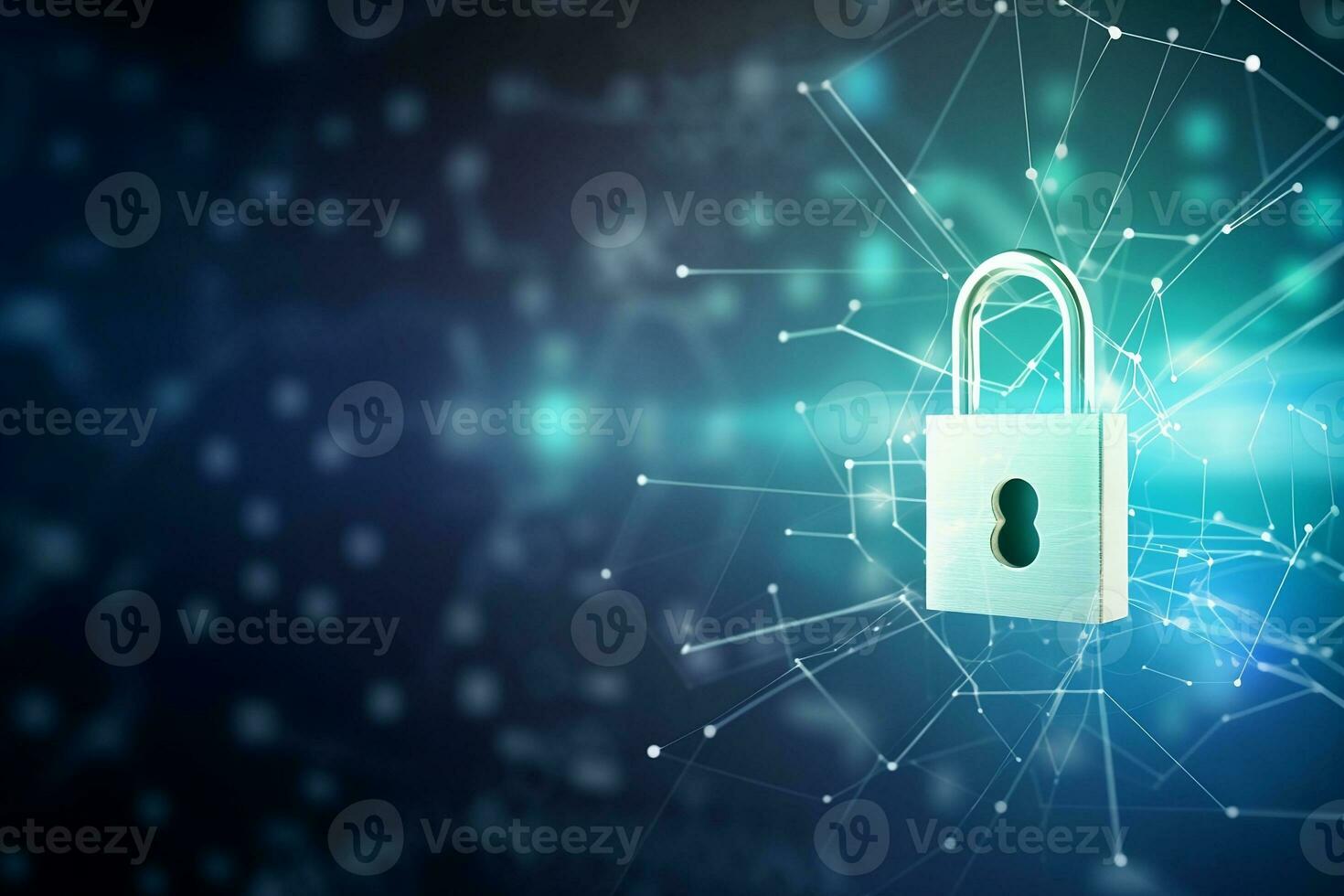security concept with padlock on network background. Generative AI photo