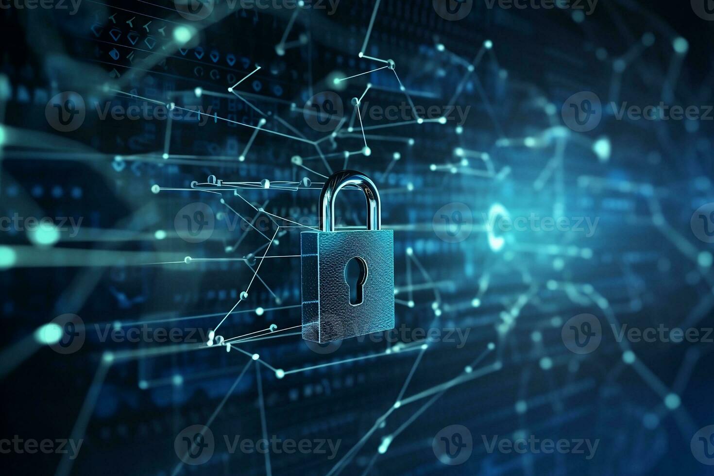 security concept with padlock on digital background. Generative AI photo