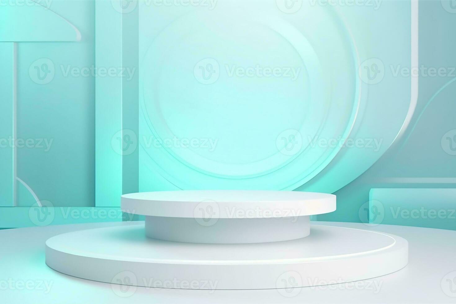 3d render of a white podium on a blue background. Generative AI photo