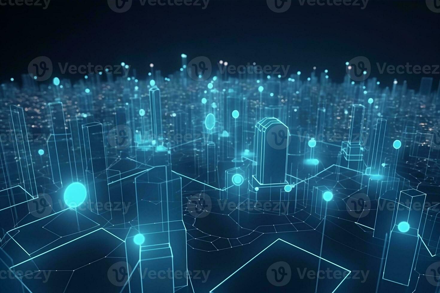 an abstract city with blue lights and lines. Generative AI photo