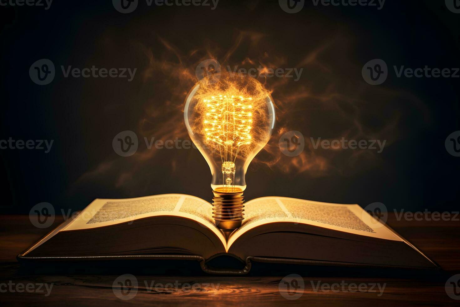 an open book with a light bulb on top. generative ai photo
