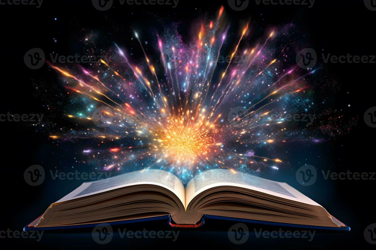an open book with a spark coming out of it. generative ai photo