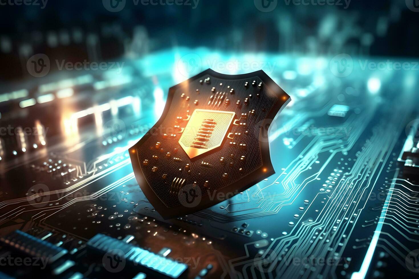 a shield on top of a circuit board. generative ai photo