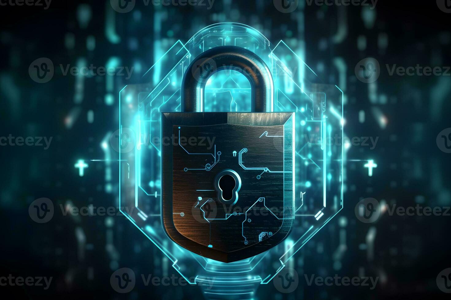 a padlock on a futuristic background. generative ai photo