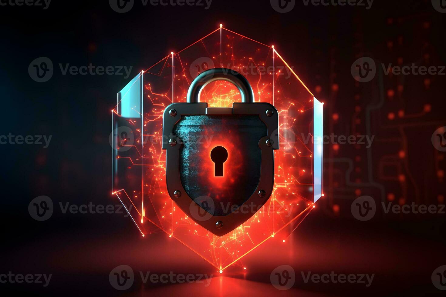 a red padlock with glowing lines. generative ai photo