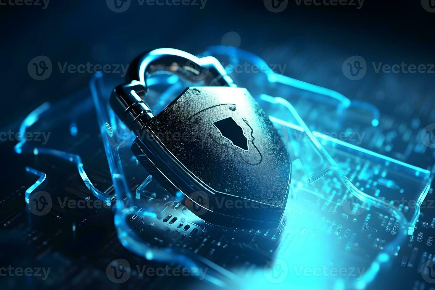 a padlock on a computer circuit board. generative ai photo