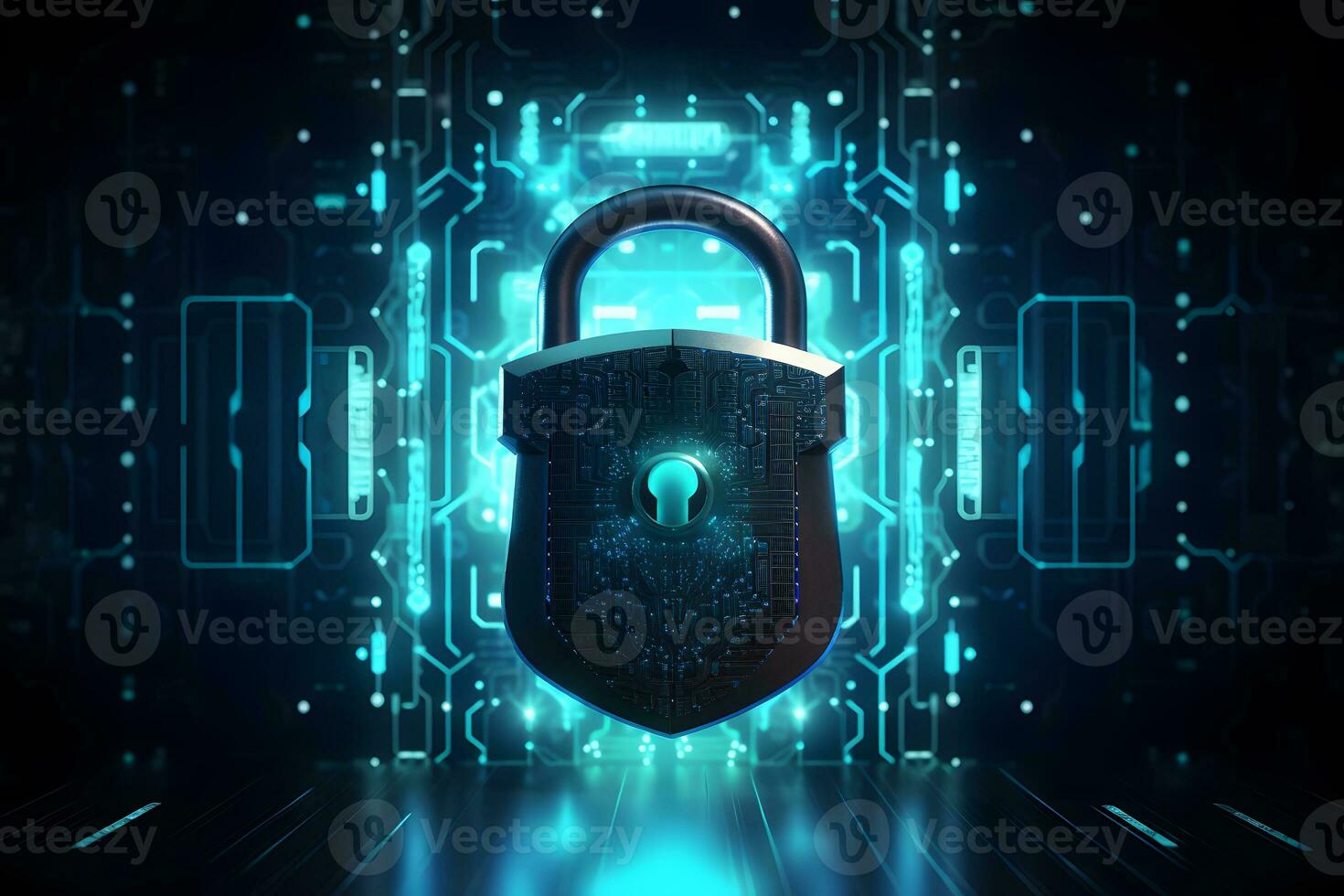 a padlock on a futuristic background. generative ai photo