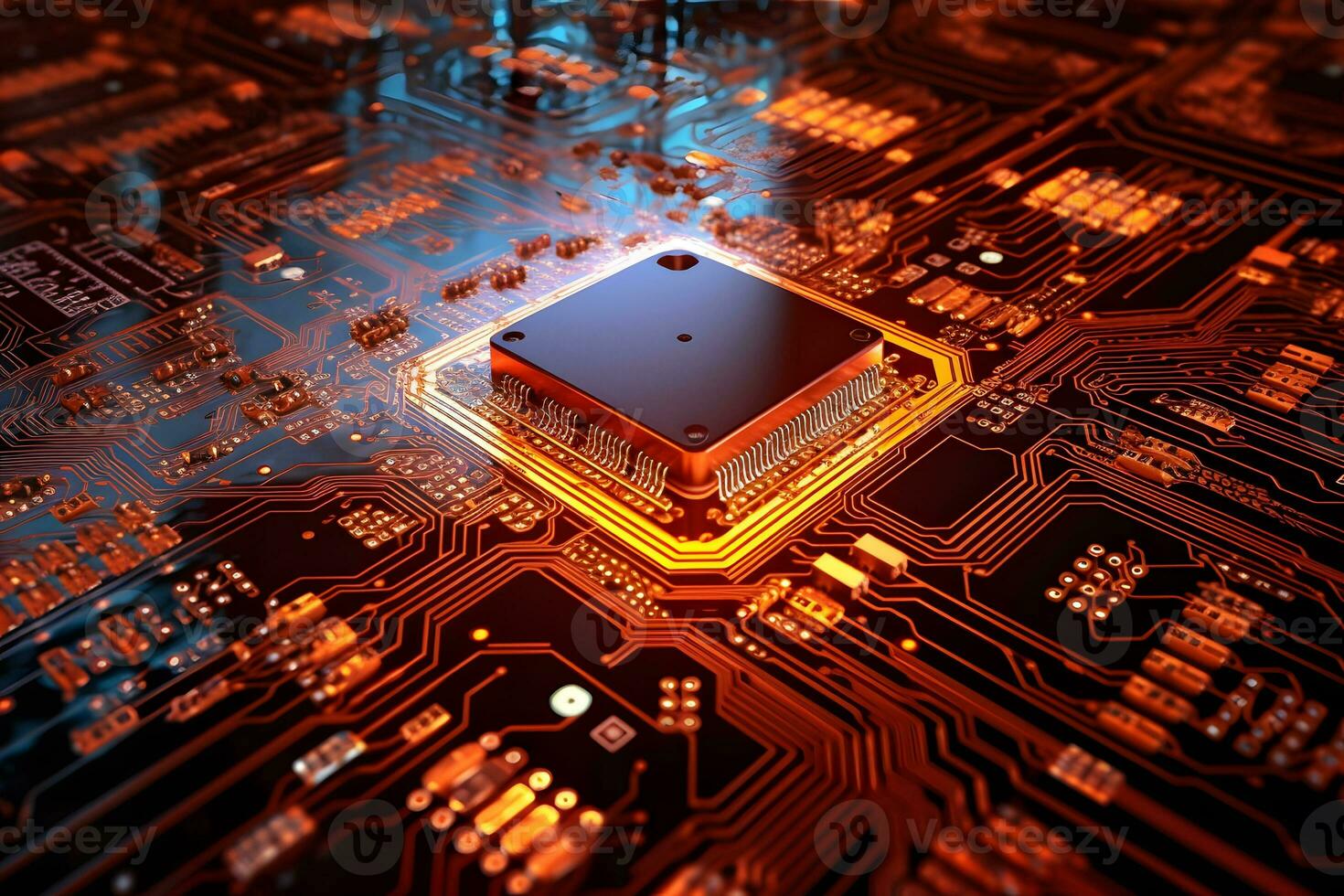 a computer chip on a circuit board. generative ai photo