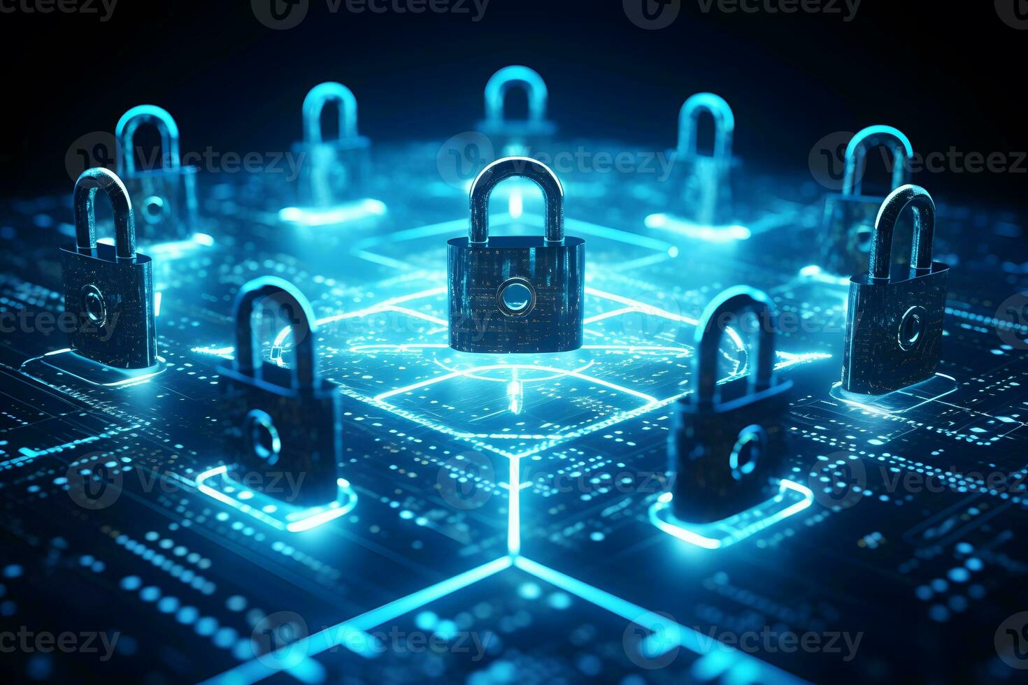 a group of padlocks on a computer network. generative ai photo