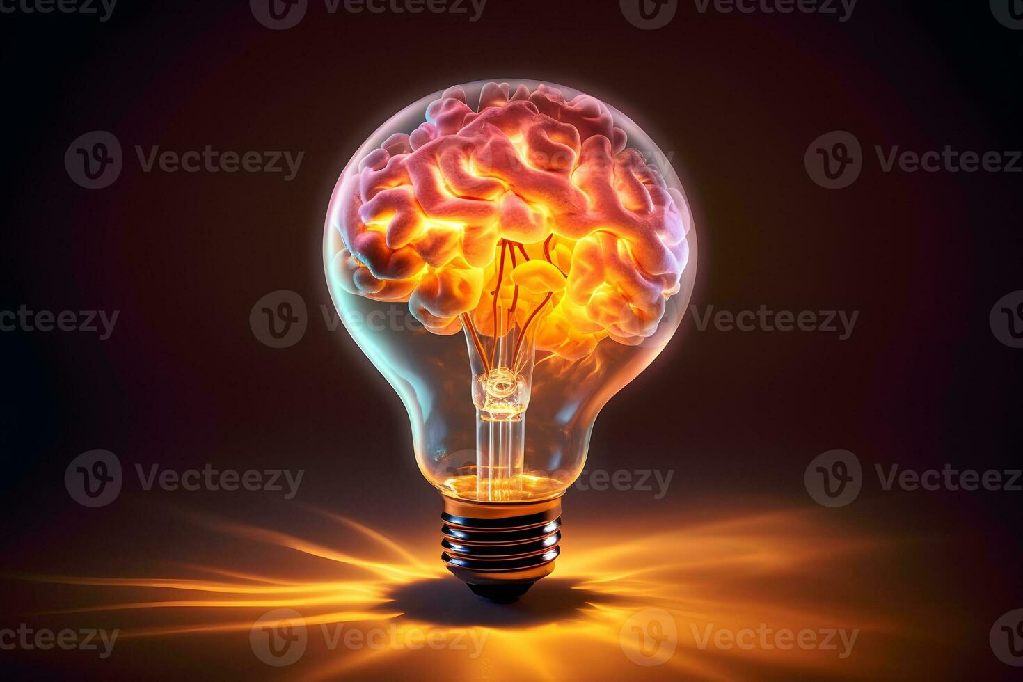an image of a light bulb with a brain inside. generative ai photo