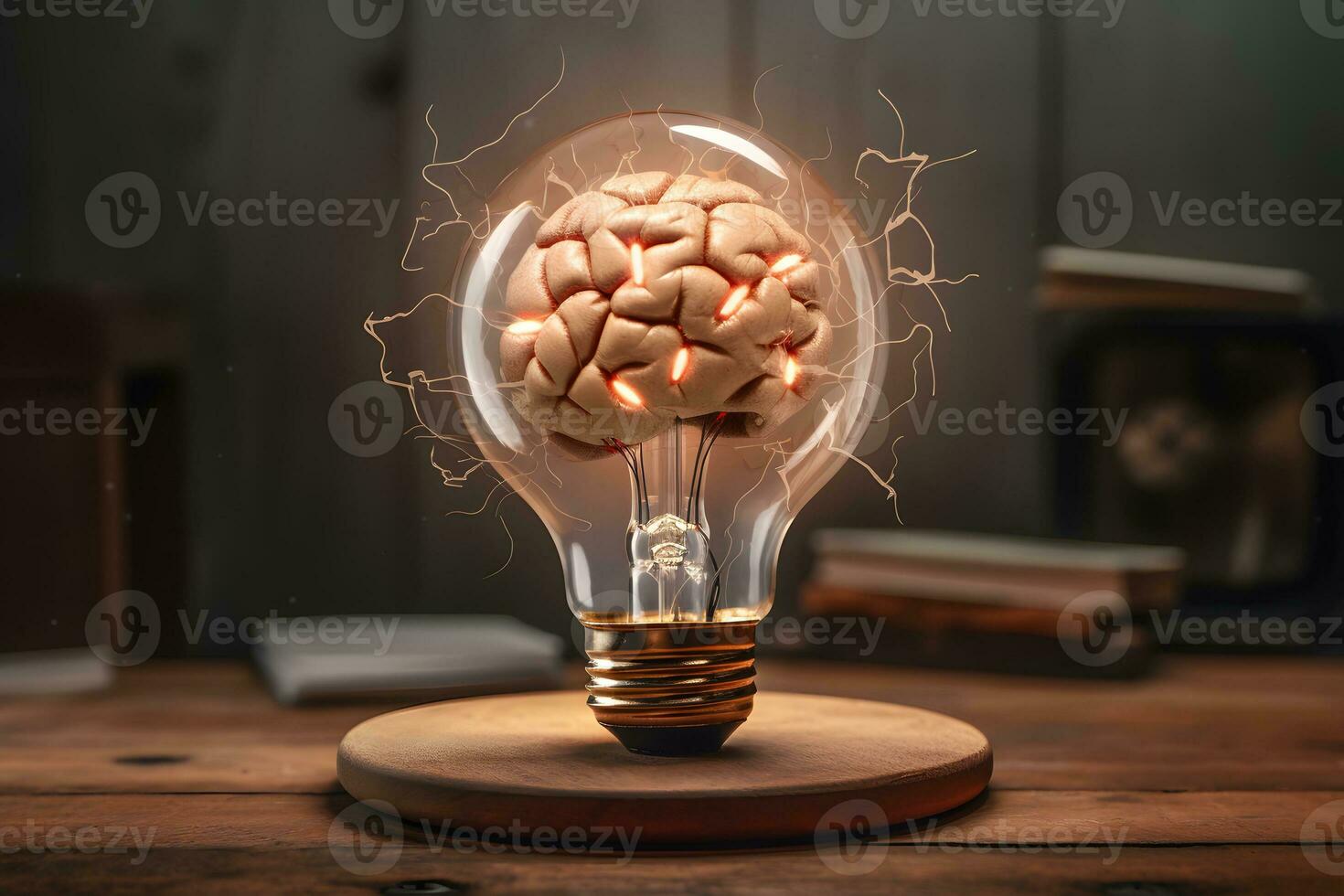 an image of a light bulb with a brain inside. generative ai photo
