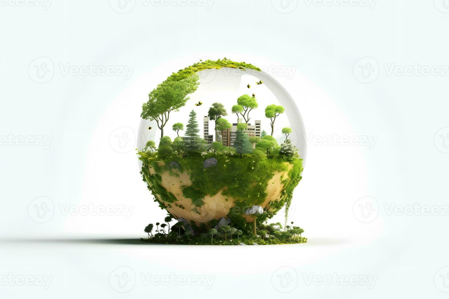 an egg with a green city inside. Generative AI photo