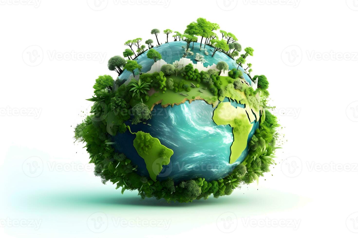 the earth is surrounded by trees and plants. Generative AI photo