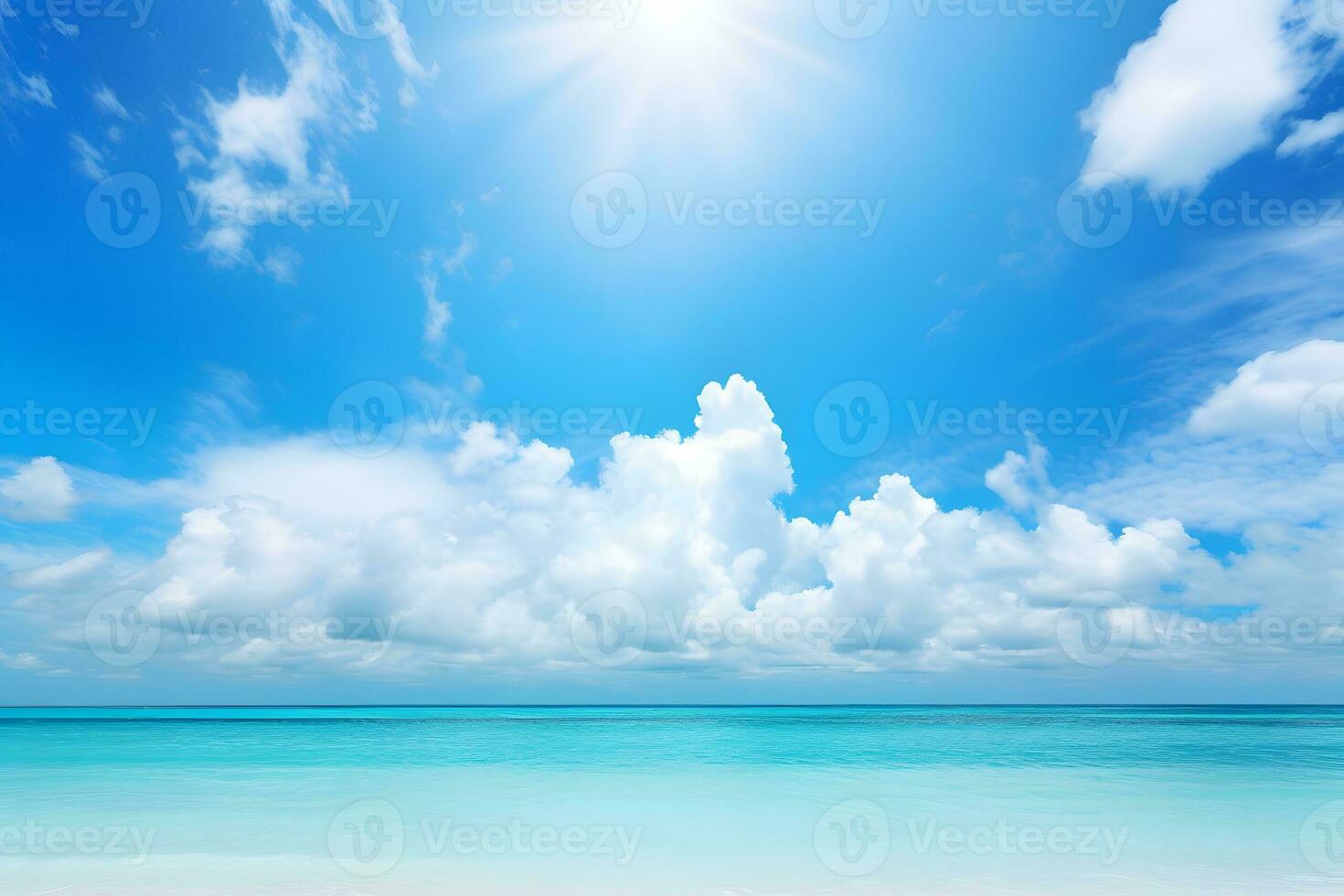 tropical beach with blue sky and clouds. Generative AI photo