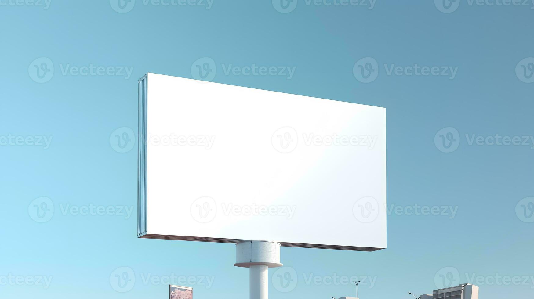 blank billboard mockup on a street with a city in the background. Generative AI photo