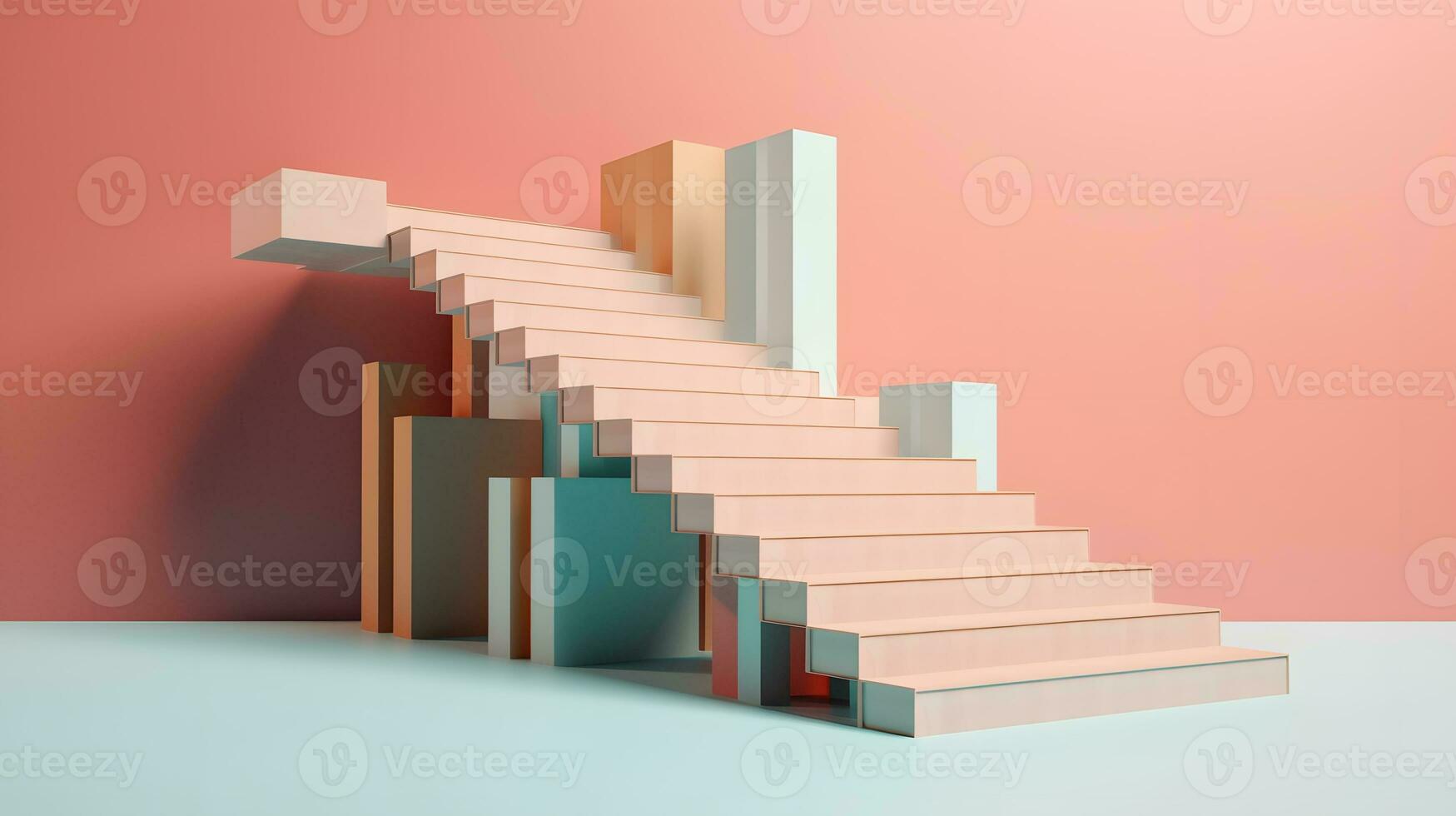 3d pink stairs. success or growth concept. pastel color. generative ai photo