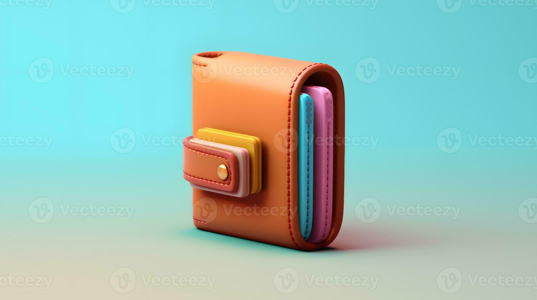 Wallet brown 3d icon. pocket for money. on pastel blue background. generative ai photo