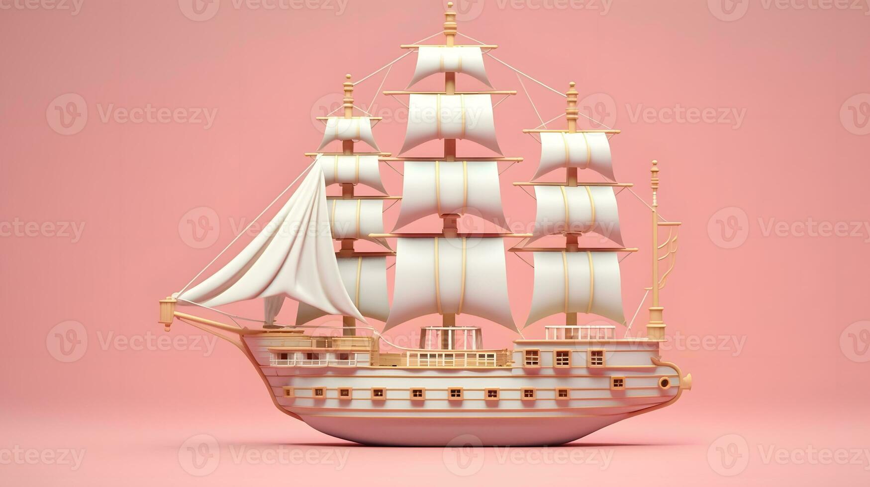 Barque ship model 3d. on pink background. generative ai photo