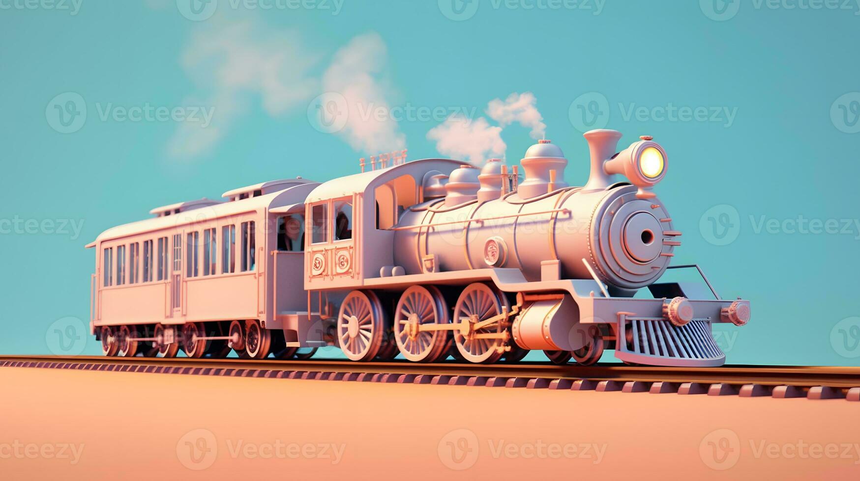 Train model 3d. the locomotive emitting smoke. generative ai photo