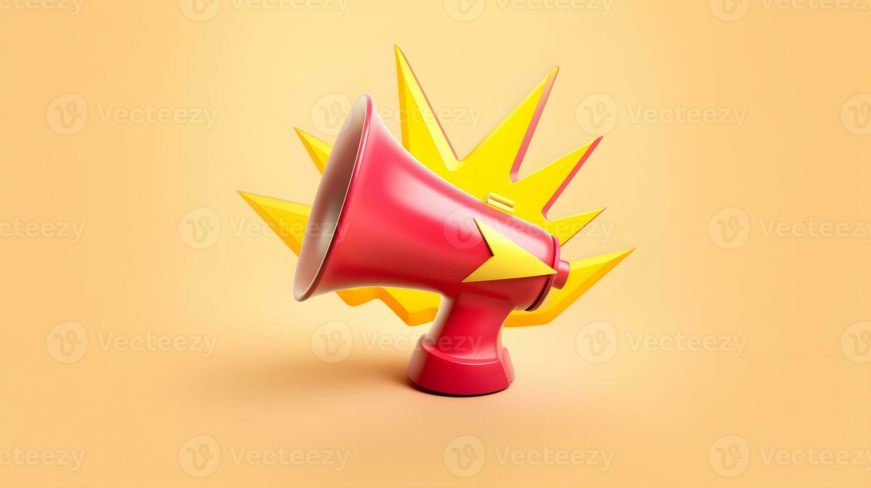 3d red megaphone. Digital concept of notification. marketing time. online news. social media promotion. generative ai photo