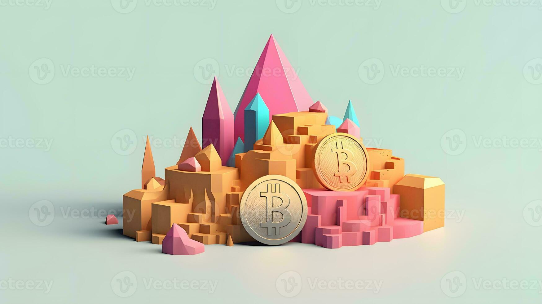 3d bitcoin. Digital Cryptocurrency. Golden coin with bitcoin symbol. generative ai photo