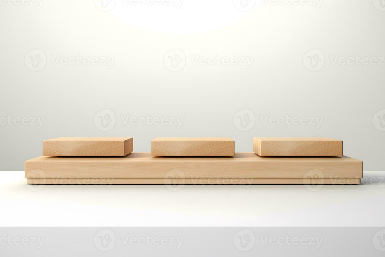 3d wooden podium. Square shape. white background. mock up. display cosmetic product display. generative ai photo