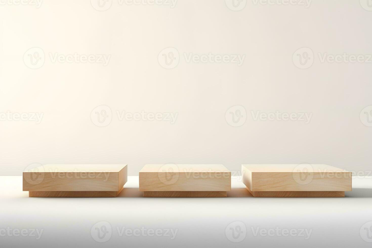 3d wooden podium. Square shape. white background. mock up. display cosmetic product display. generative ai photo