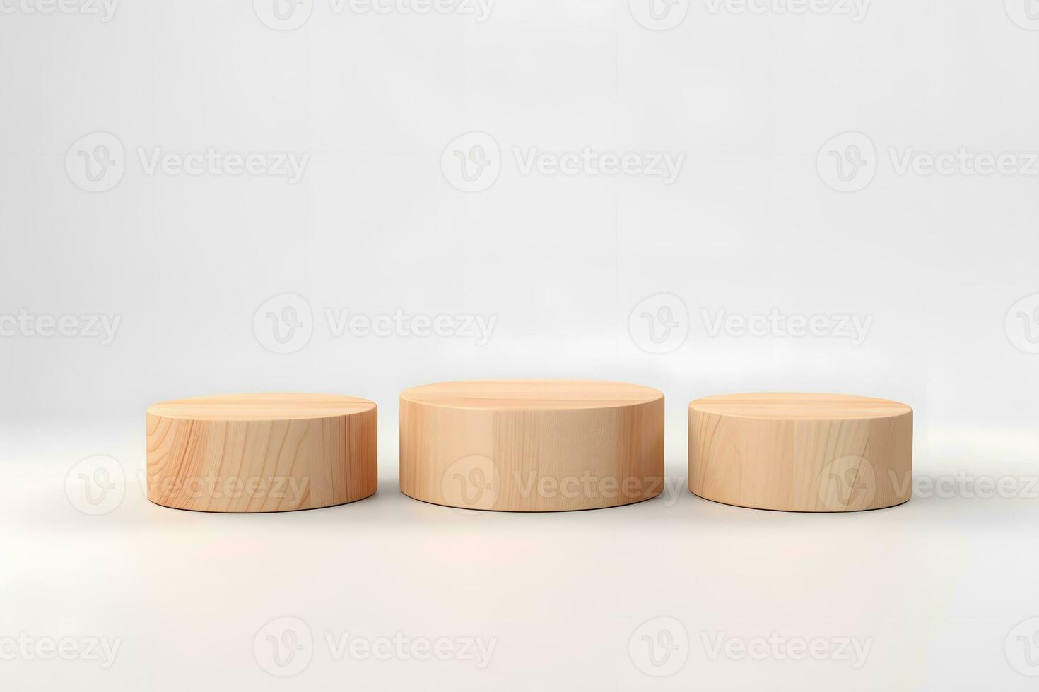 3d wooden podium. white background. mock up. display cosmetic product display. generative ai photo