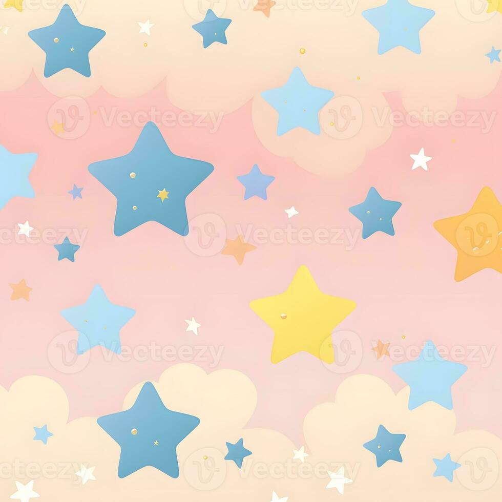 a pink and blue background with stars and clouds. Generative AI photo