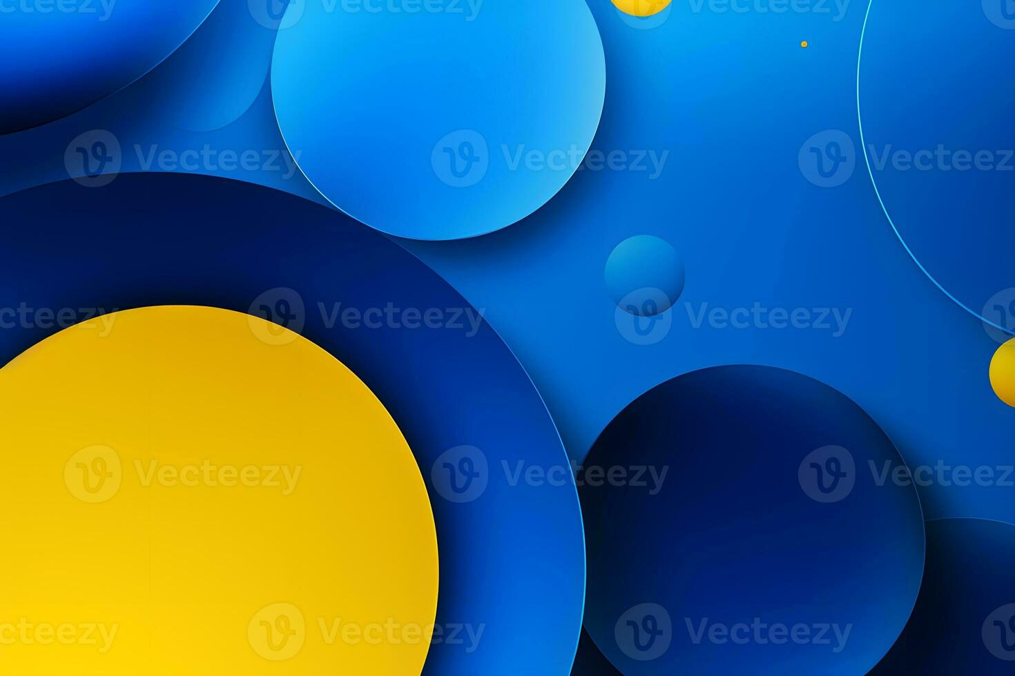 blue and yellow circles on a blue background. Generative AI photo