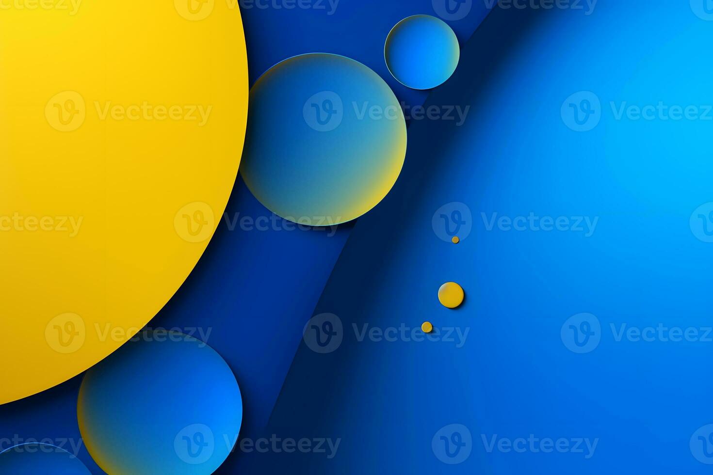 blue and yellow abstract background with circles. Generative AI photo