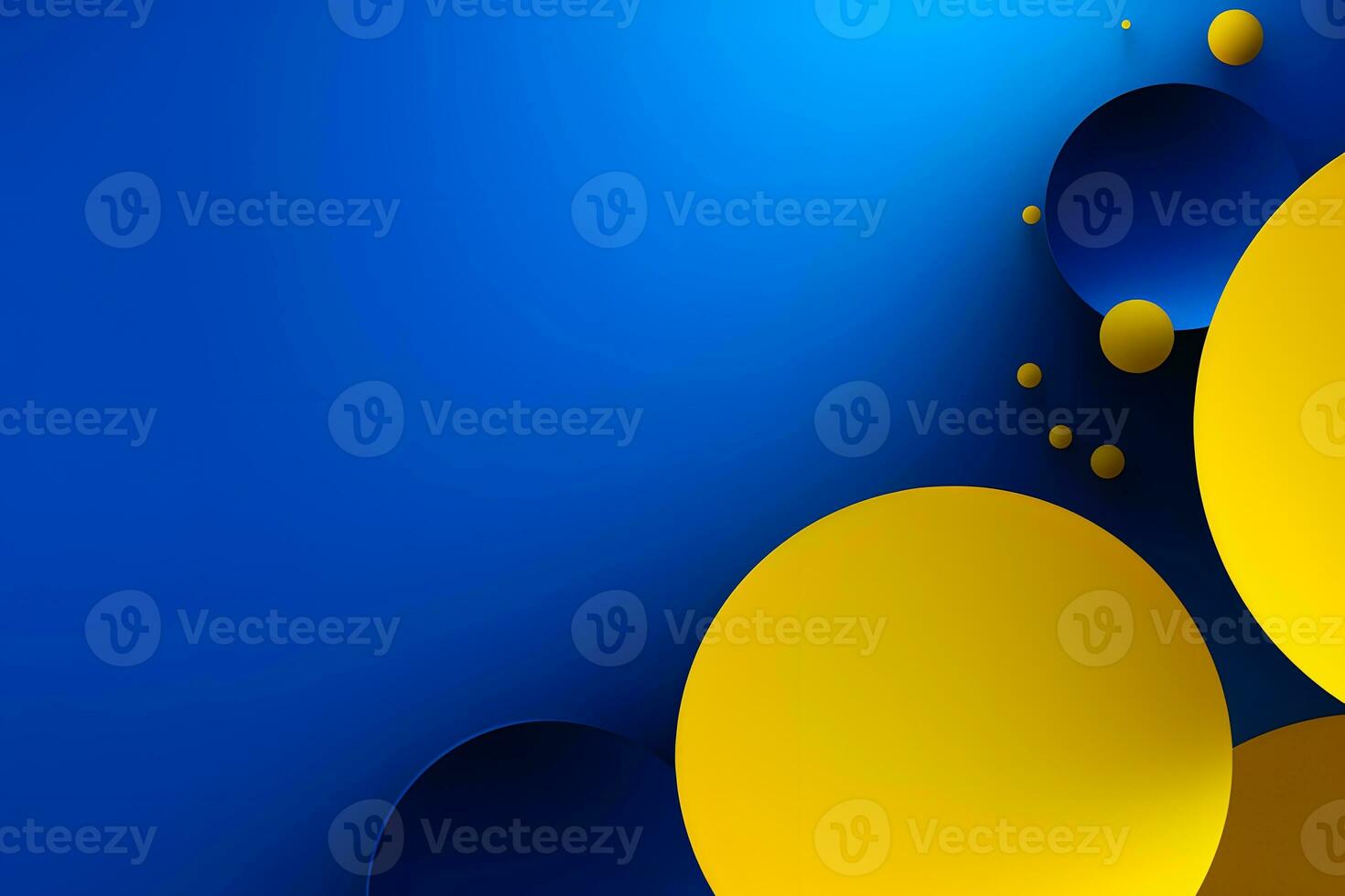 azul y amarillo círculos en un azul antecedentes. generativo ai foto
