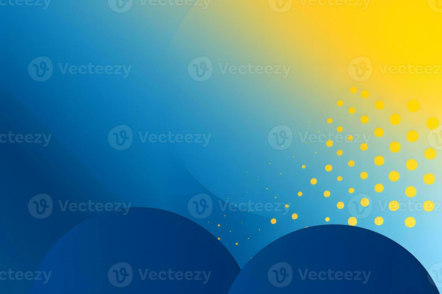 a blue and yellow background with a sun and a dot. Generative AI photo