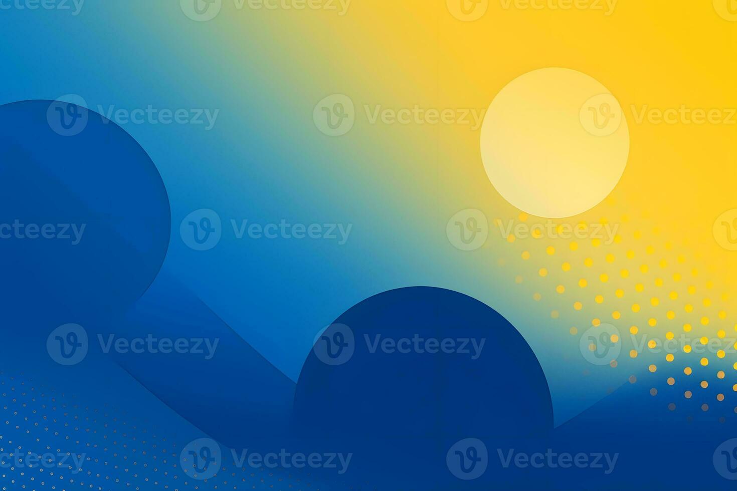 a blue and yellow background with a sun in the middle. Generative AI photo