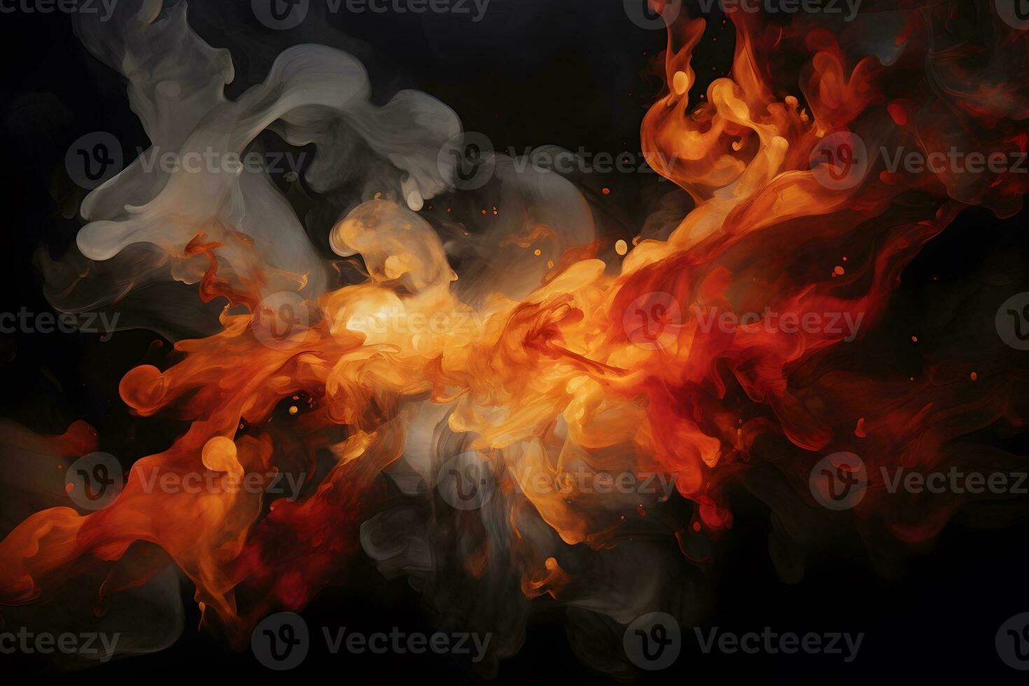 abstract fire and smoke on black background. Generative AI photo
