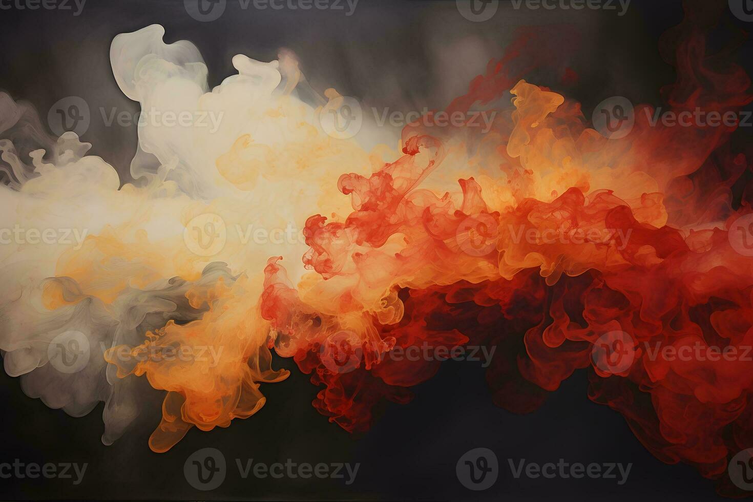 a painting of smoke and fire on a black background. Generative AI photo
