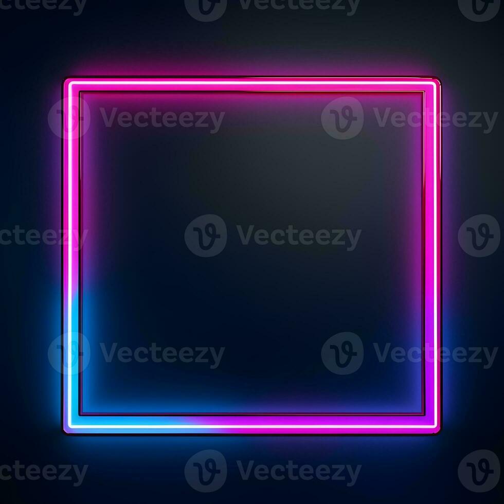 neon square frame with glowing neon light on dark background. Generative AI photo