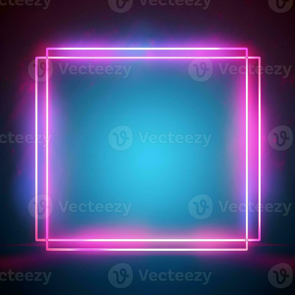 neon frame with pink and blue lights on a dark background. Generative AI photo