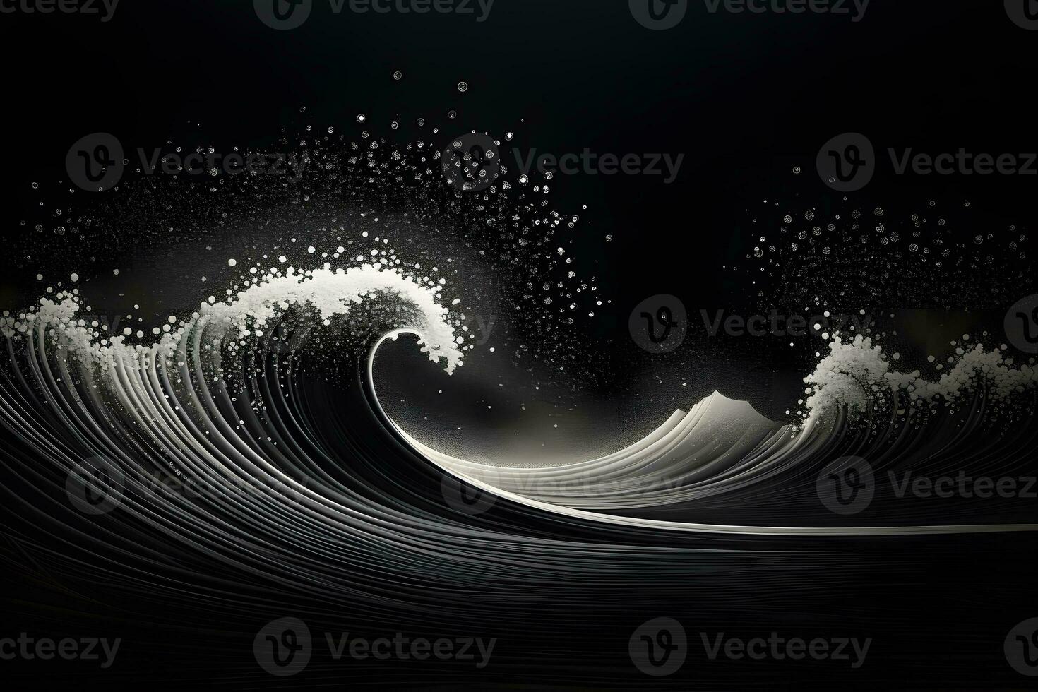 a black and white photo of a wave. Generative AI