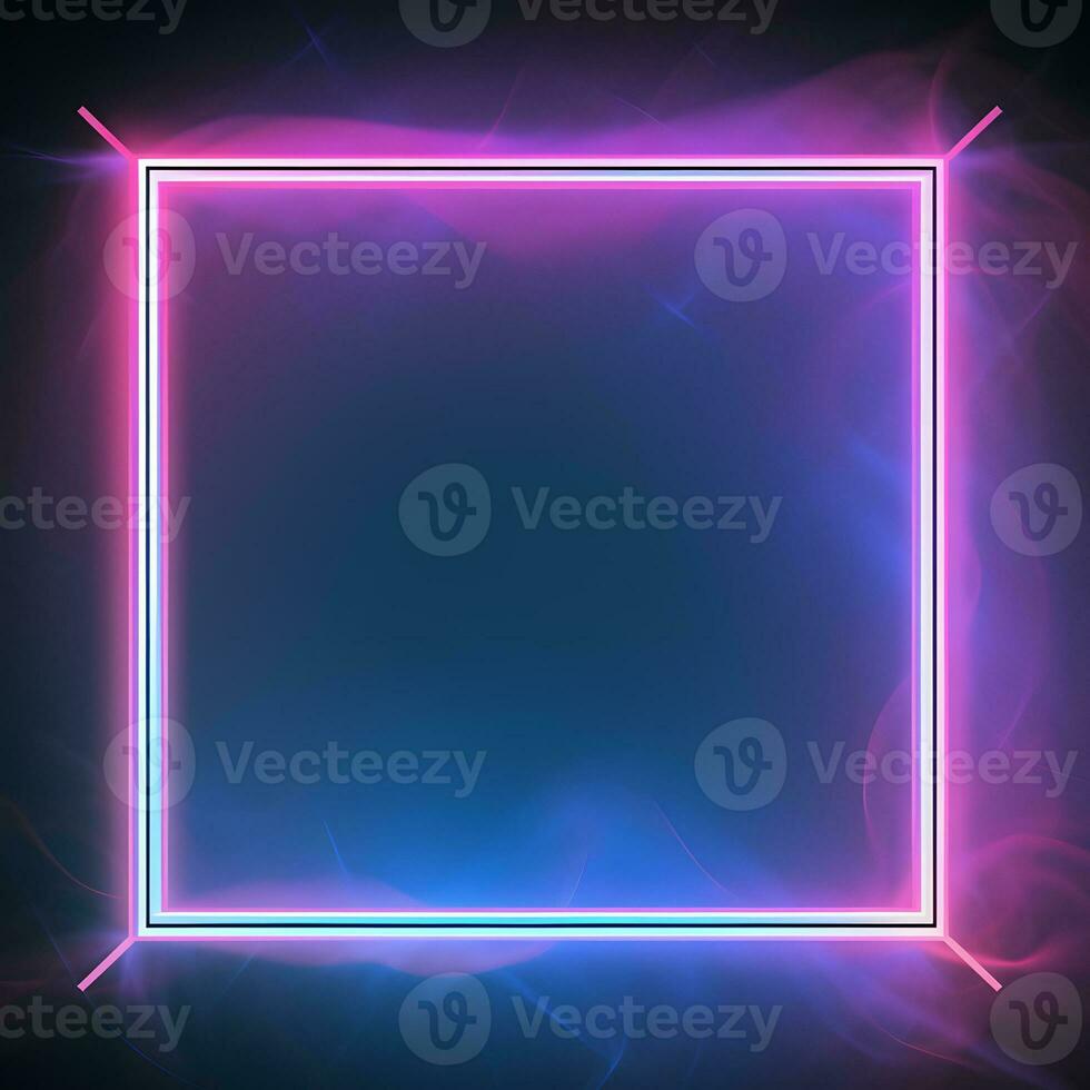 neon frame with blue and pink light on black background. Generative AI photo