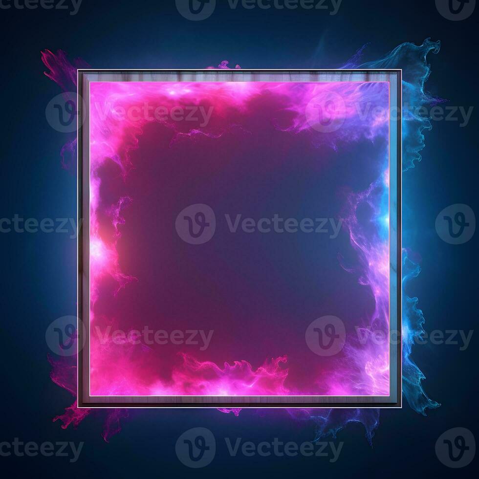 a square frame with pink and blue lights. Generative AI photo