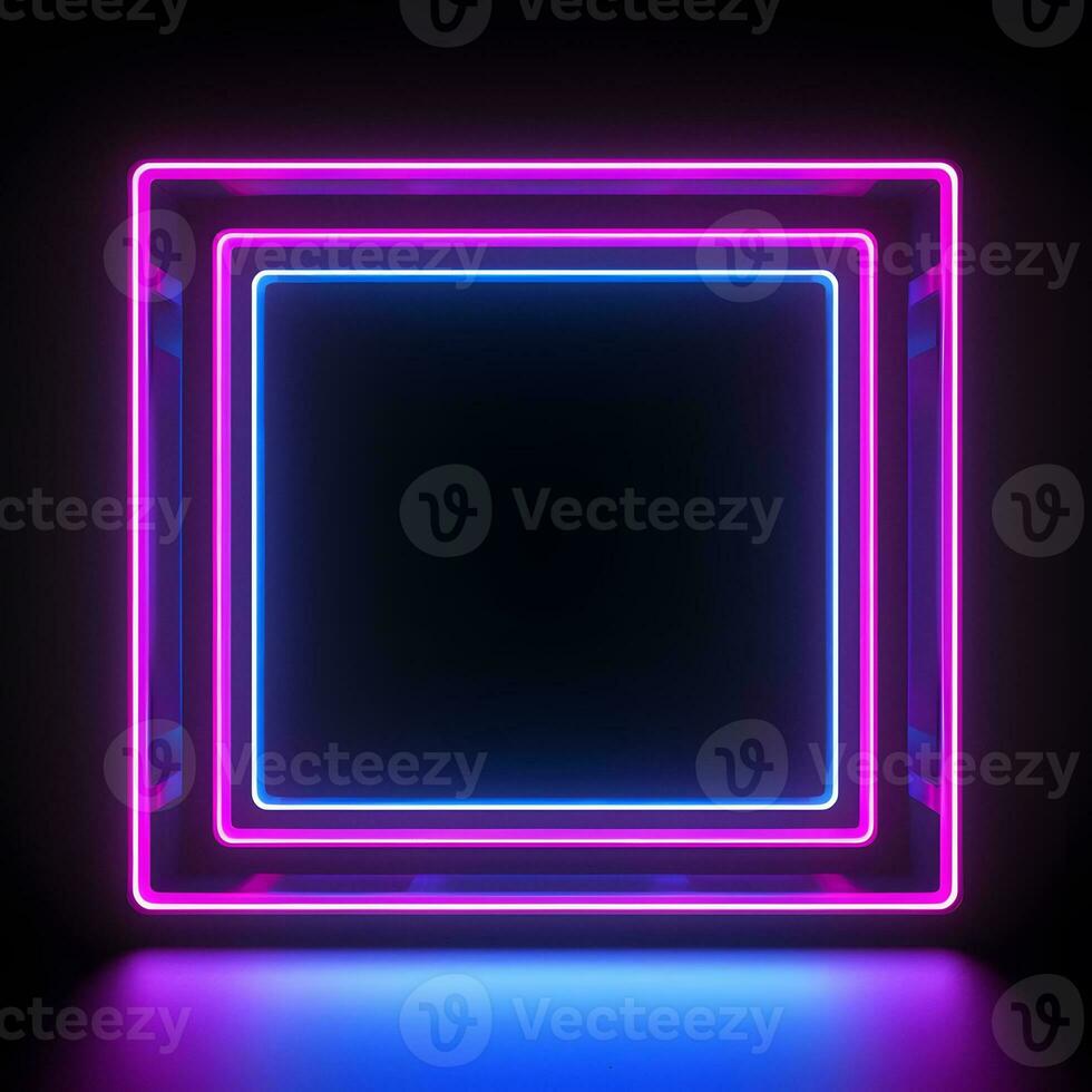 neon square frame with glowing neon lights. Generative AI photo