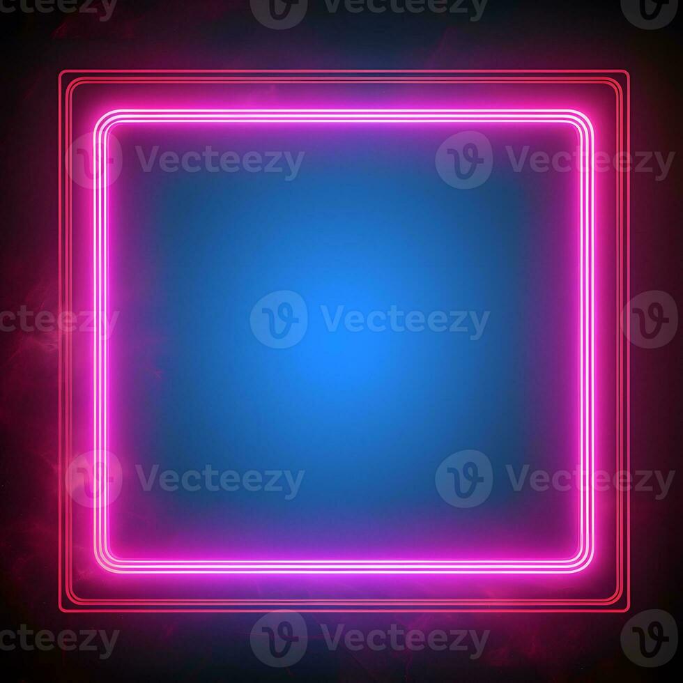 neon square frame with pink and blue light. Generative AI photo