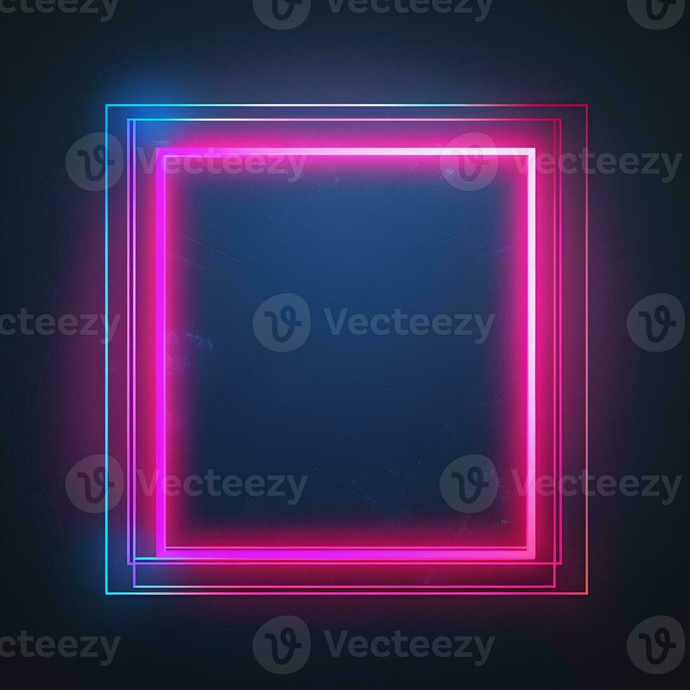 neon frame with pink and blue lights on dark background. Generative AI photo