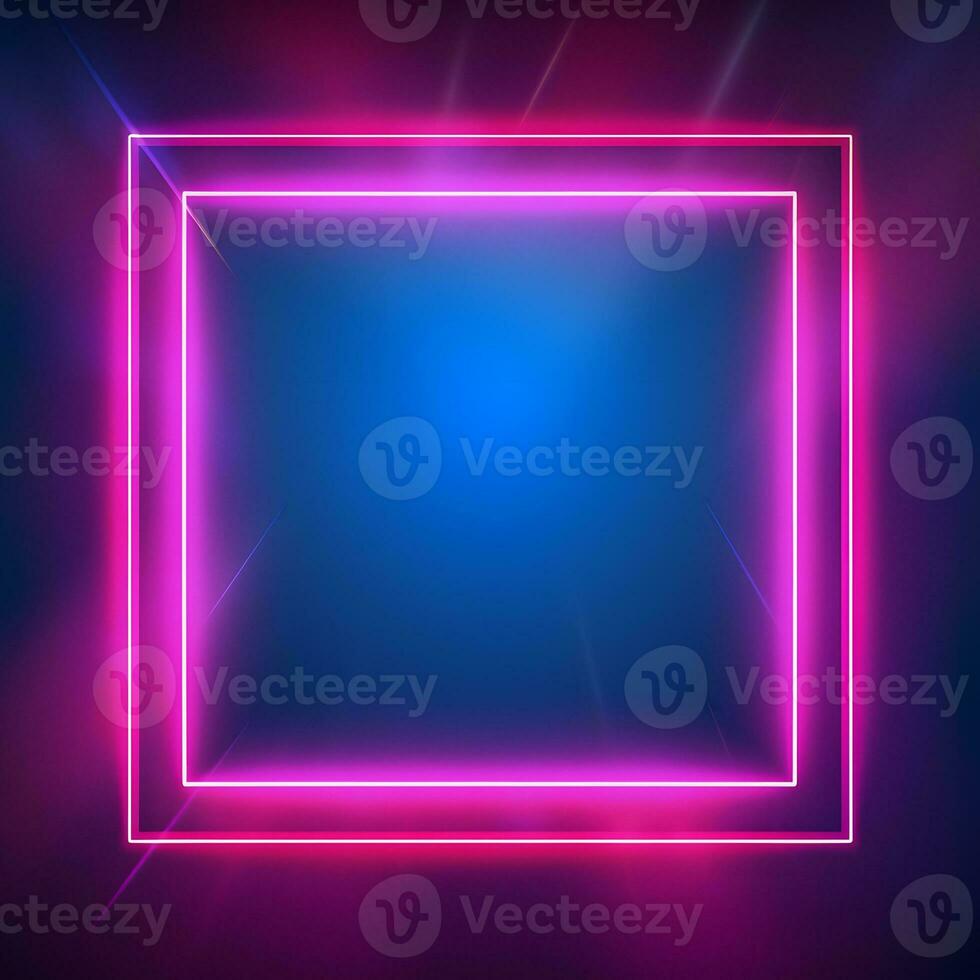 neon square frame with light on dark background. Generative AI photo