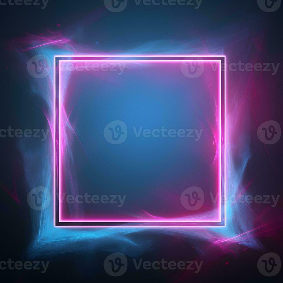 neon pink and blue frame on black background. Generative AI photo