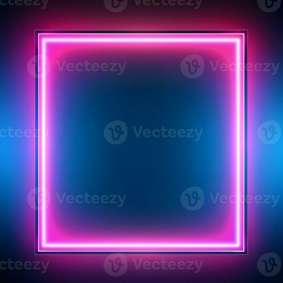 neon square frame with blue and pink lights. Generative AI photo